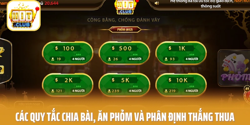 Các quy tắc chia bài, ăn phỏm và phân định thắng thua
