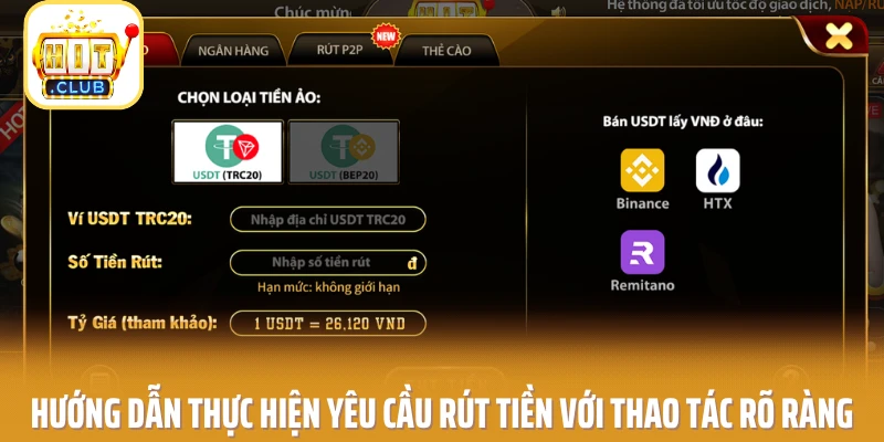 Hướng dẫn thực hiện yêu cầu rút tiền với thao tác rõ ràng