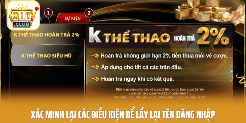 xác minh lại các điều kiện để lấy lại tên đăng nhập